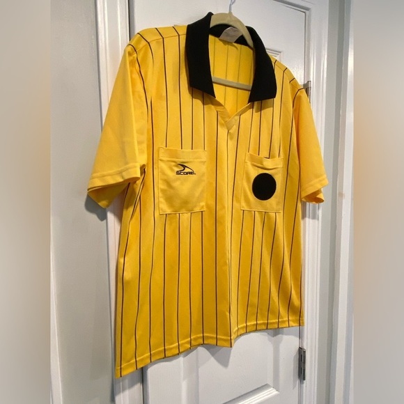 Score Size Adult Medium Yellow Black Stripe Short Sleeve Soccer Referee Jersey - Picture 6 of 11